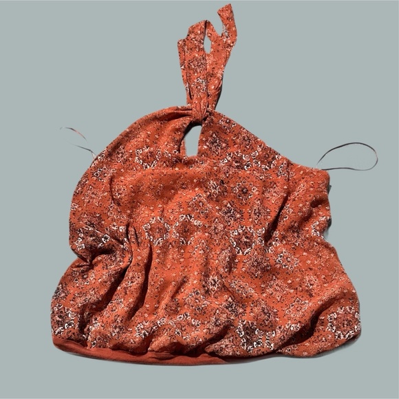 maurices medium Women’s Halter Orange Bodysuit Top Tank Shirt blouse flowy tie - Picture 1 of 9